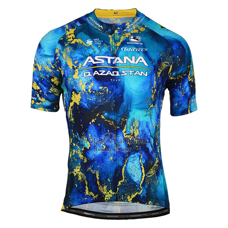 Astana Qazaqstan Team Ropa Ciclismo Culotte Corto 2023 Mangas Cortas Azul